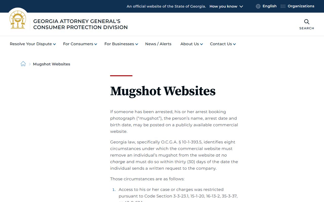 Georgia mugshot law page relevant to Forsyth County jail mugshots